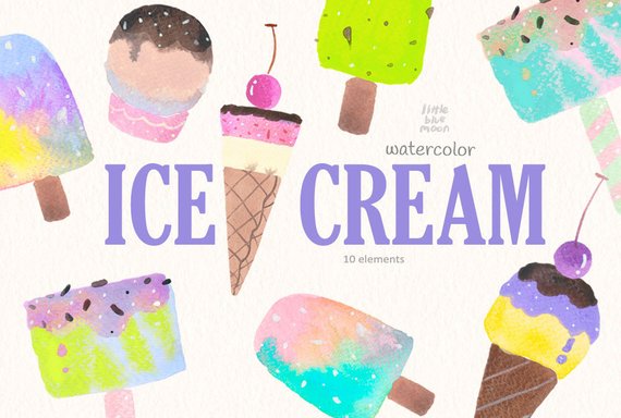570x384 Watercolor Ice Cream Clipart Watercolor Icecream Clipart Etsy