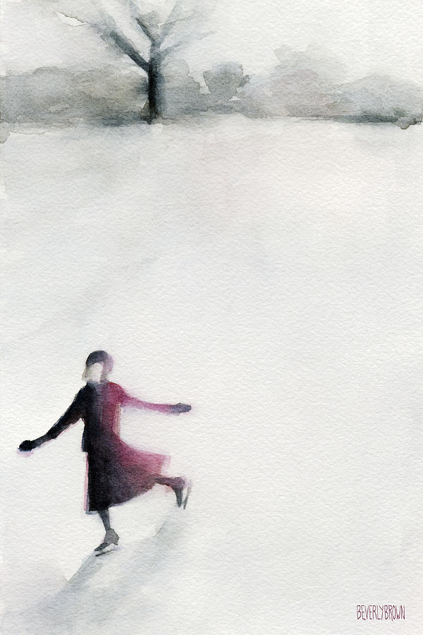 600x900 Young Woman Ice Skating Watercolor Painting Painting By Beverly