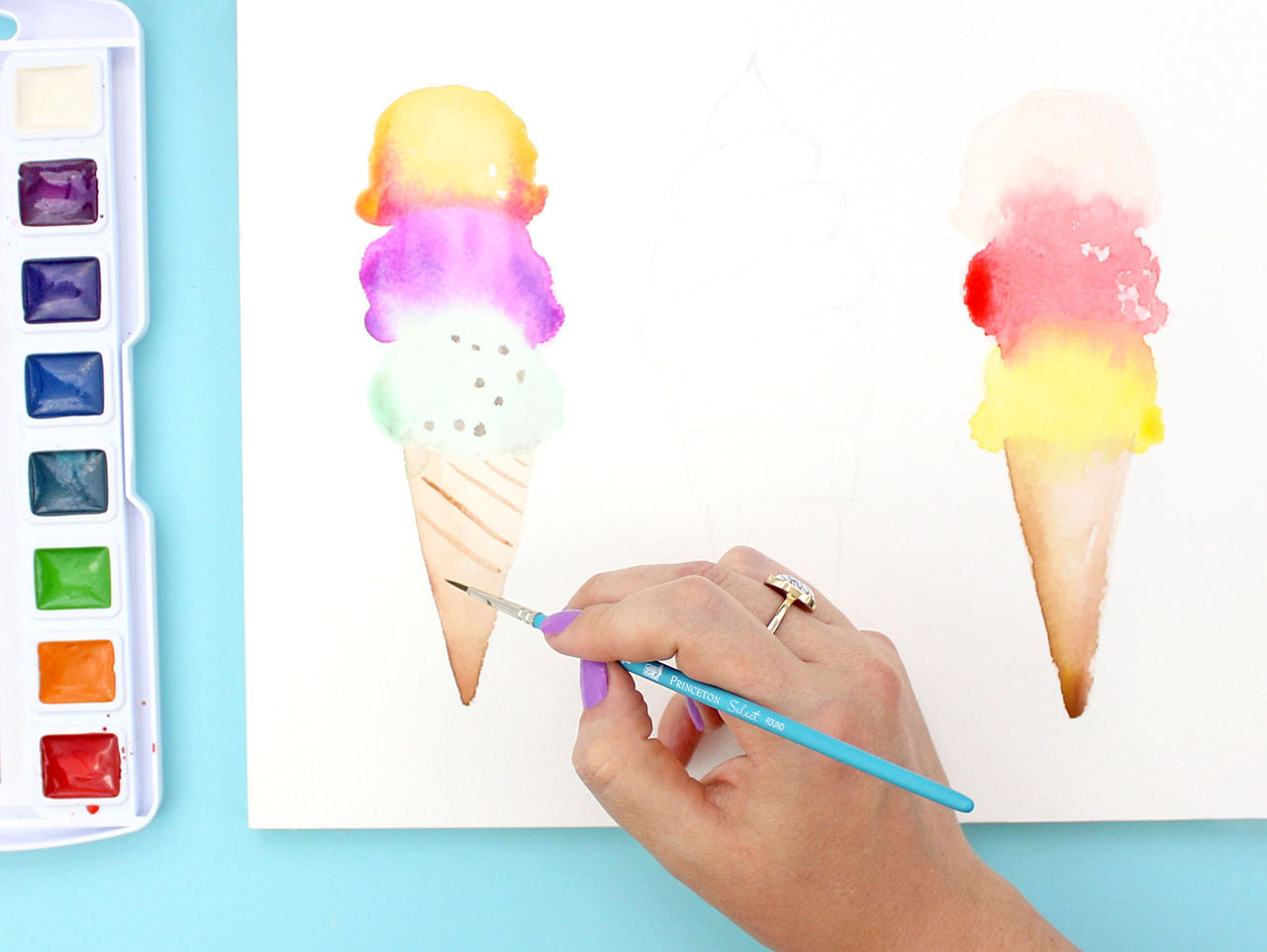 1280x962 How To Paint Watercolor Ice Cream Cones