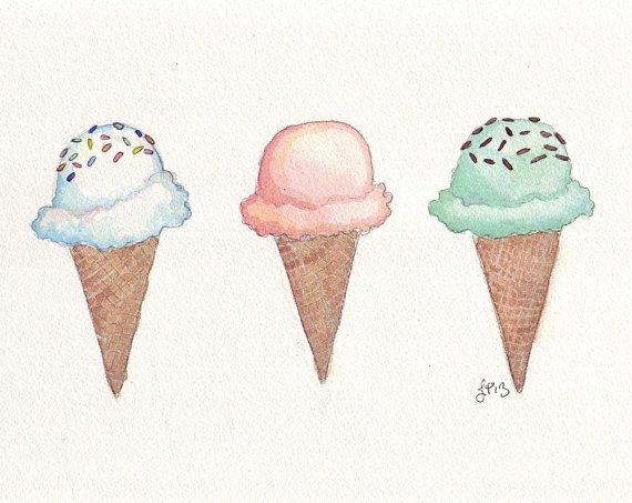 570x453 Ice Cream Cones Original Watercolor Painting