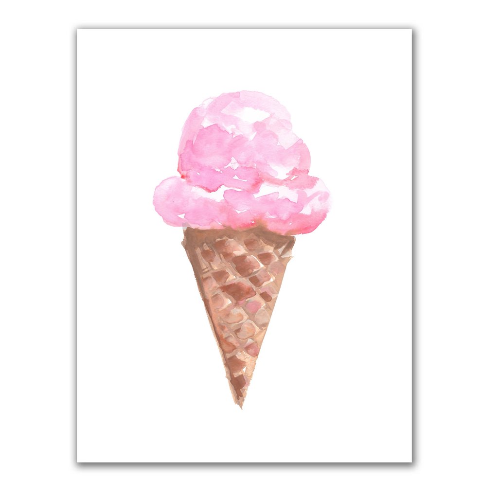 1024x1024 Strawberry Pink Ice Cream Cone Watercolor Art Print Jetty Home