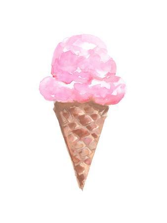 338x450 Strawberry Watercolor Ice Cream Cone Giclee Print By Jetty