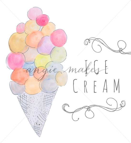 550x600 Watercolor Ice Cream Cone