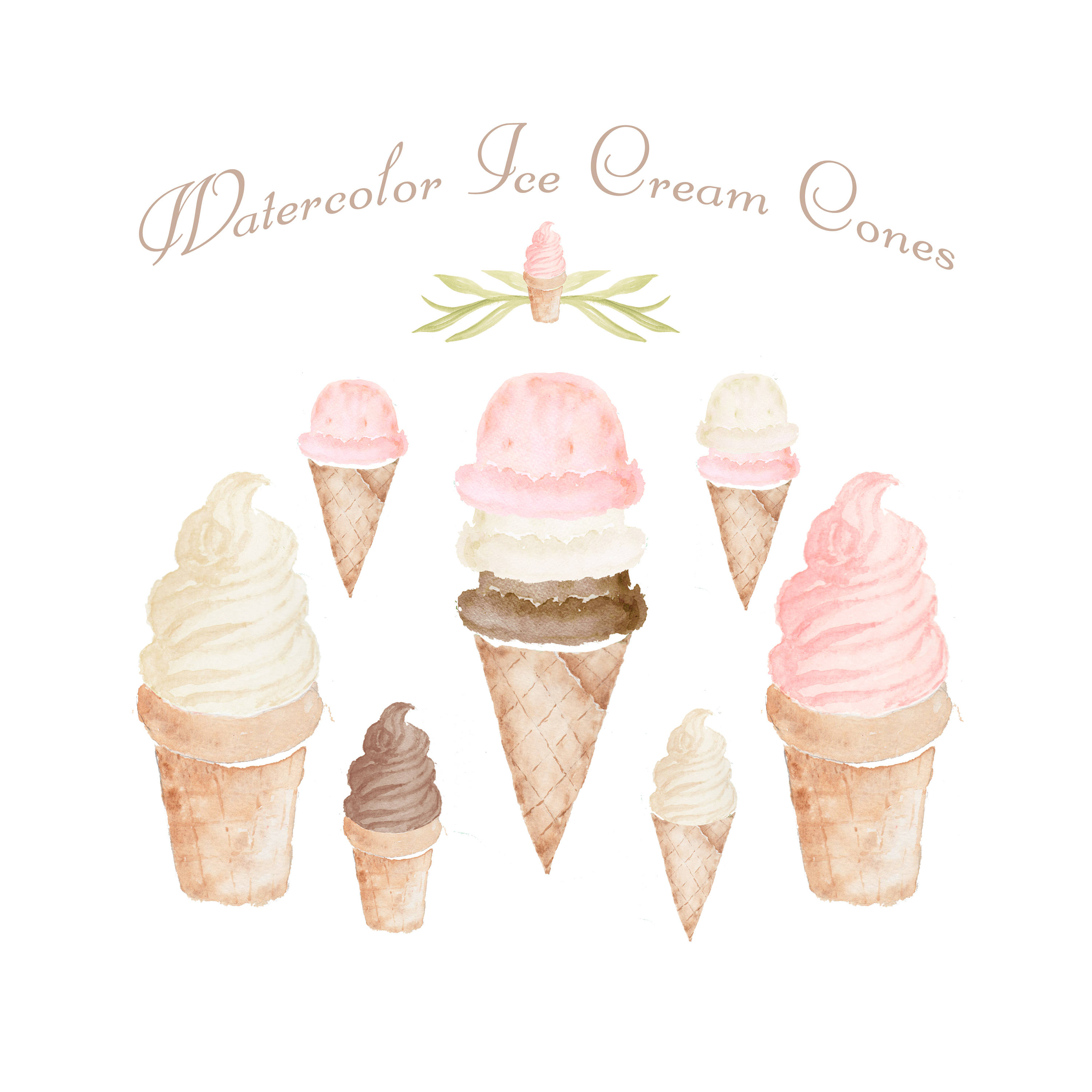 3000x3000 Watercolor Ice Cream Cone Clipart 8 Piece Set Planner Etsy