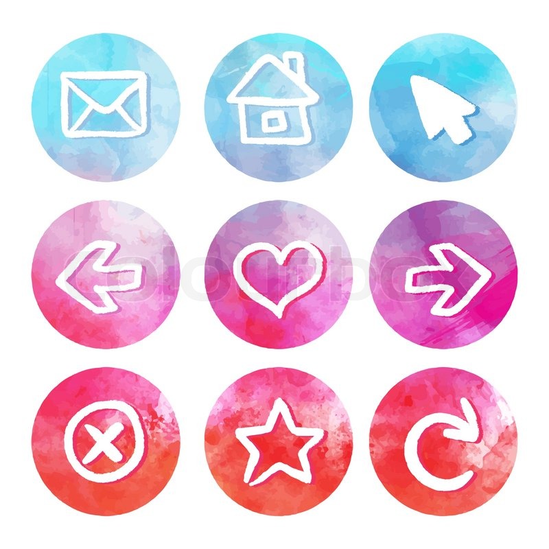 800x800 Purple And Blue Set Of Round Watercolor Icons, Vector