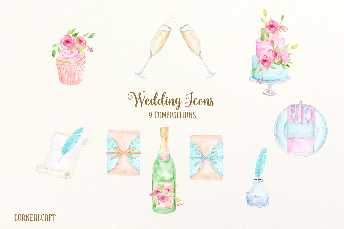1157x770 Watercolor Clipart Wedding Icons By Cornercroft