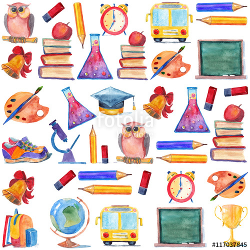 500x500 Watercolor Icons School And Education Stock Photo And Royalty