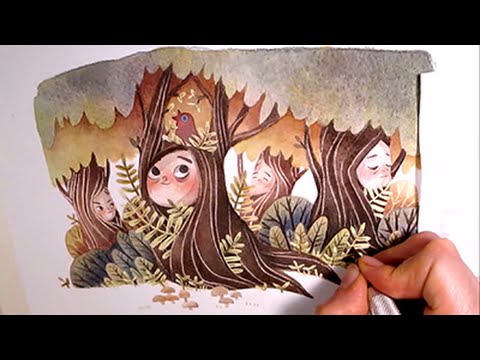 480x360 Watercolor Illustration Treepeople With Masking Fluid And