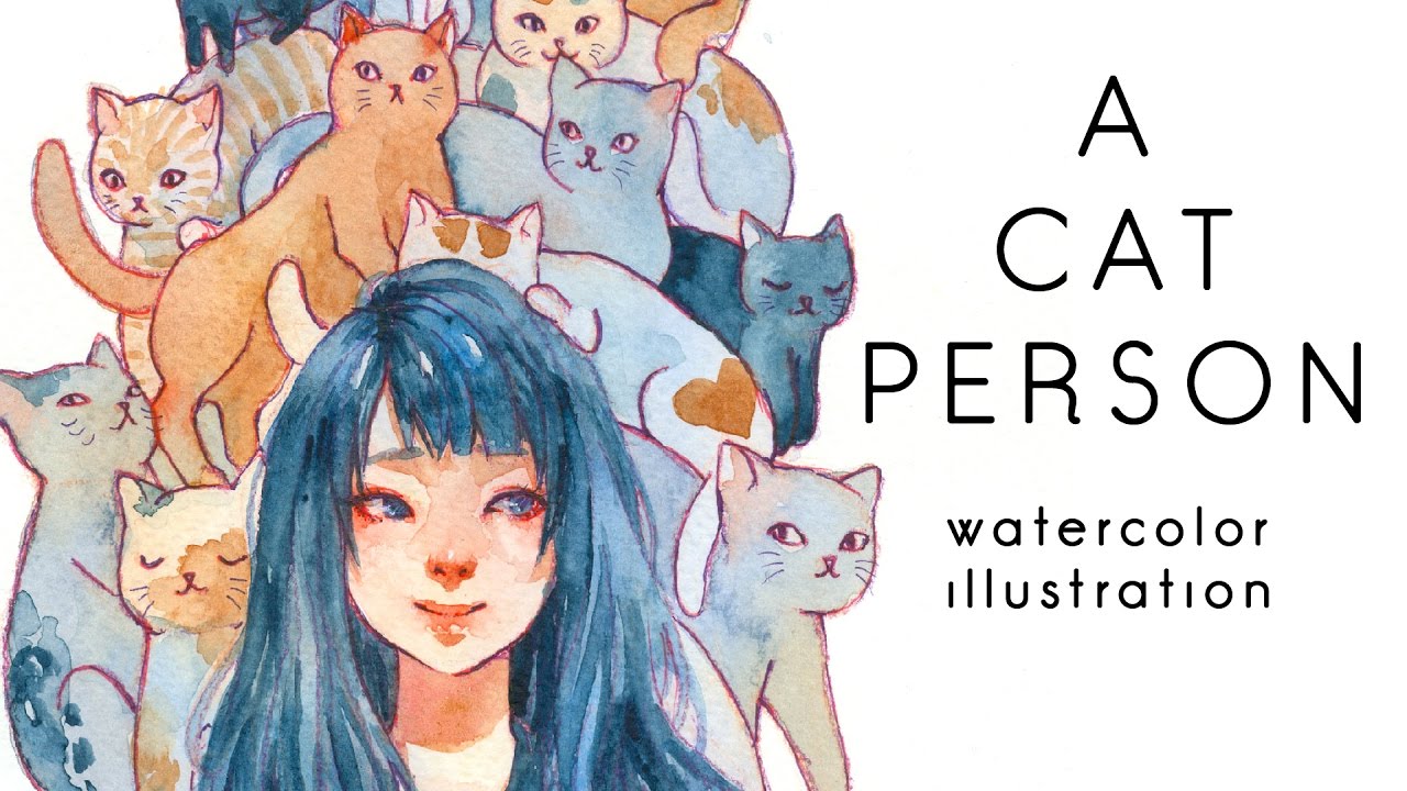 1280x720 Cat Person Watercolor Illustration