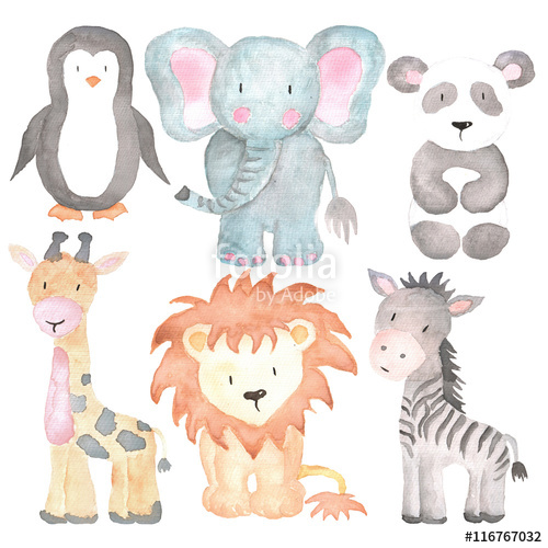 500x500 Cute Animals Watercolor Hand Painted Illustration Stock Photo And