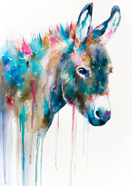 424x600 Donkey Watercolor Painting Print By Slaveika Aladjova, Animal Art