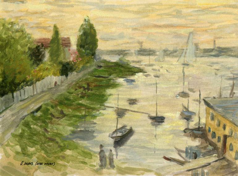 770x571 Habor Sailboat Impressionist Watercolor Landscape (After Claude