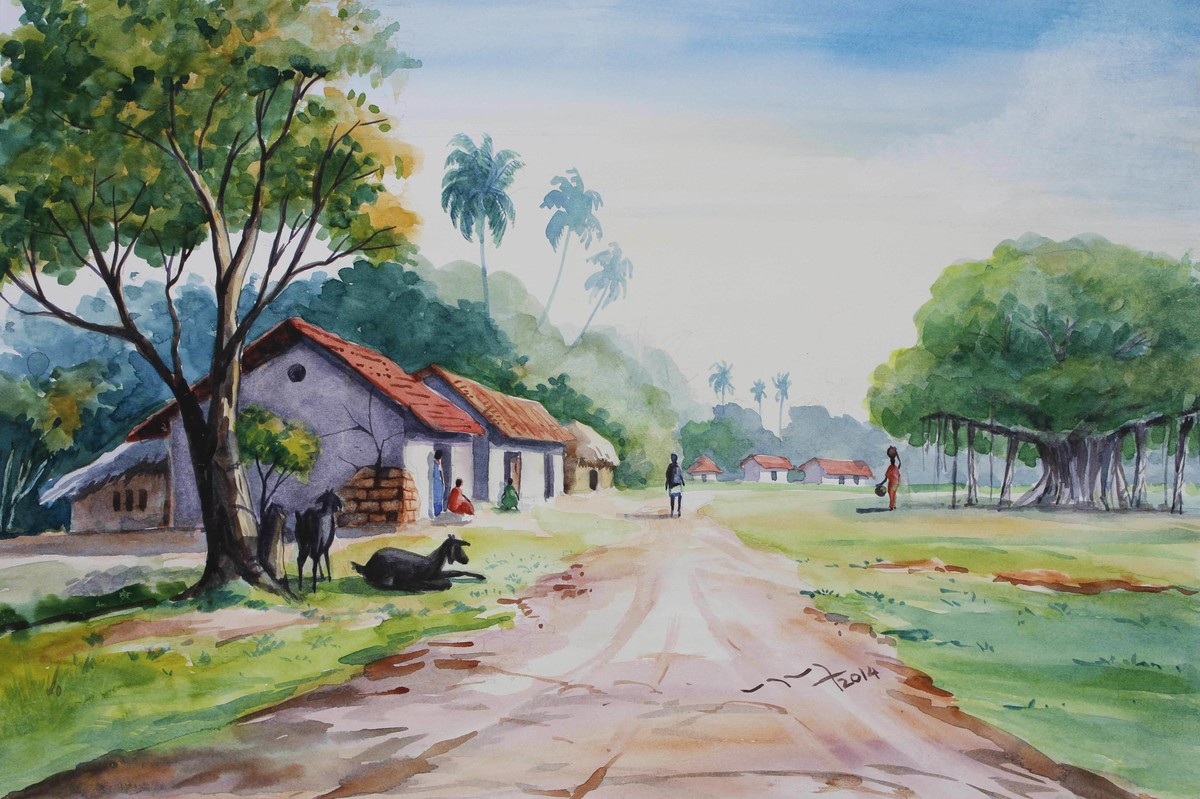 1200x799 Village Life Landscape By Artist Balakrishnan S Impressionism