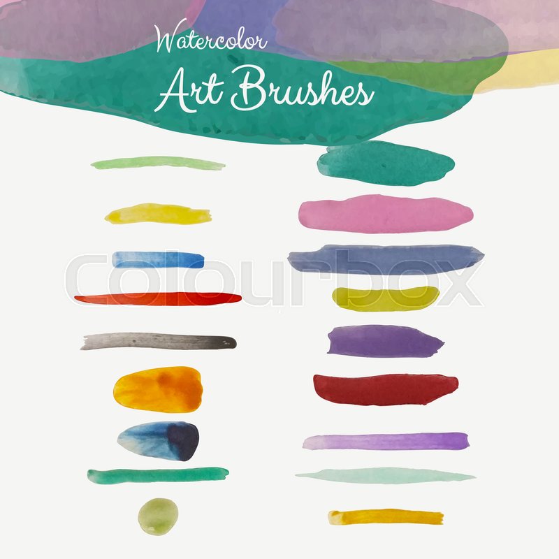 800x800 Handmade Colorful Vector Watercolor Art Brushes. Textured Strokes