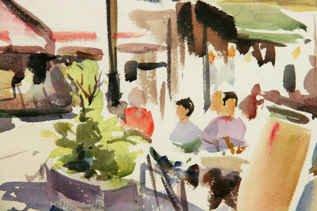 1280x853 French Cafe Watercolor Painting For Sale