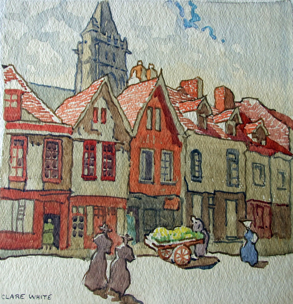 962x1000 French Scene, Date Unknown, Original Watercolour Clare White Gallery