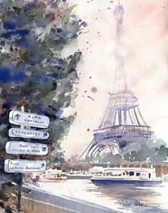 236x300 Giclee Paris Eiffel Tower Art France Watercolor Painting La Tour