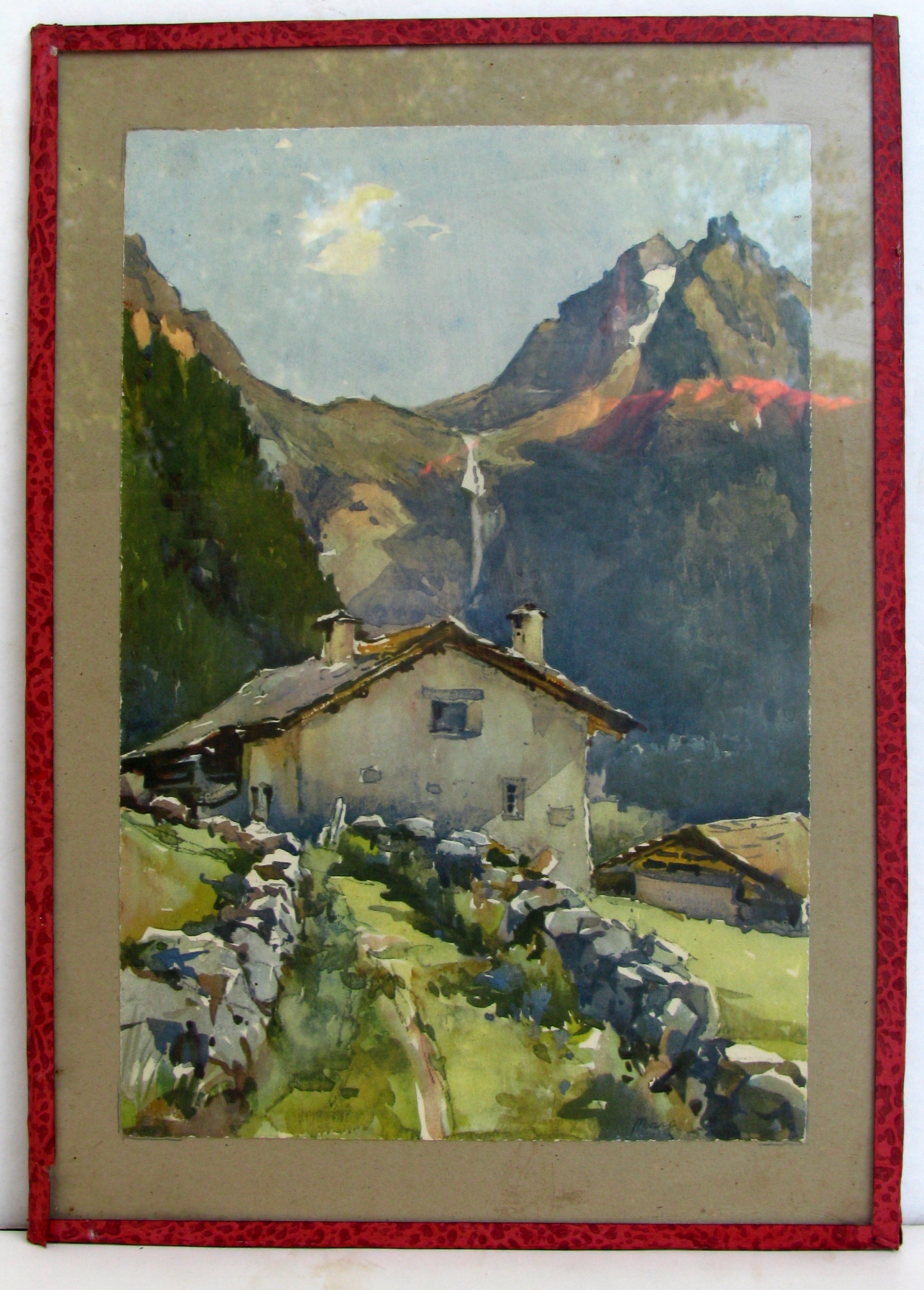 2045x2854 Vintage French Watercolor Of Alpine Chalet Omero Home