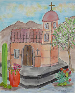 241x300 Original Watercolor Painting Spanish Mission Southwest 8 X 10 Ebay