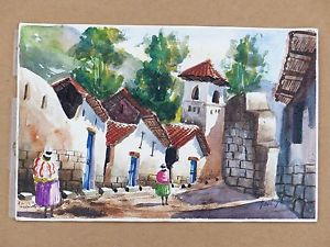 300x225 South American Spanish Watercolor Painting Signed Saul Saune Peru