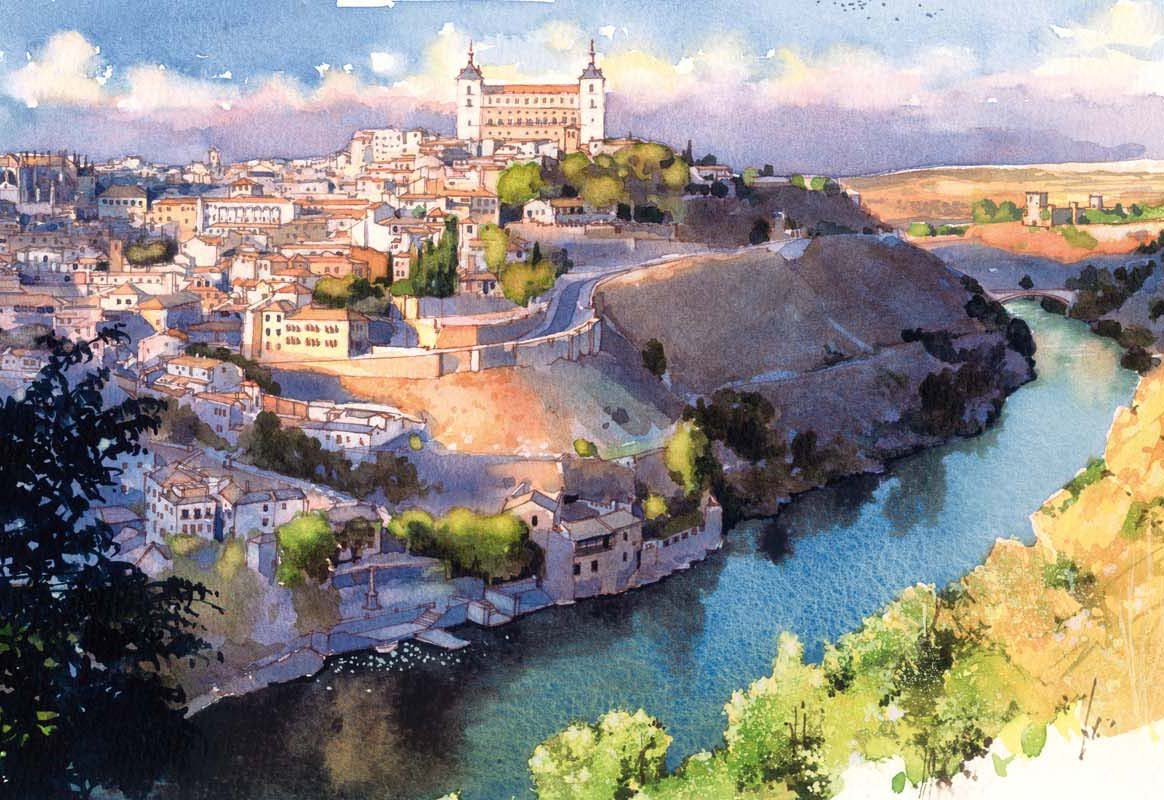 1164x800 Spanish City Toledo In Watercolors