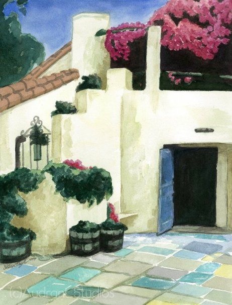 462x607 Spanish Village 10x13 Watercolor Audrant Studios