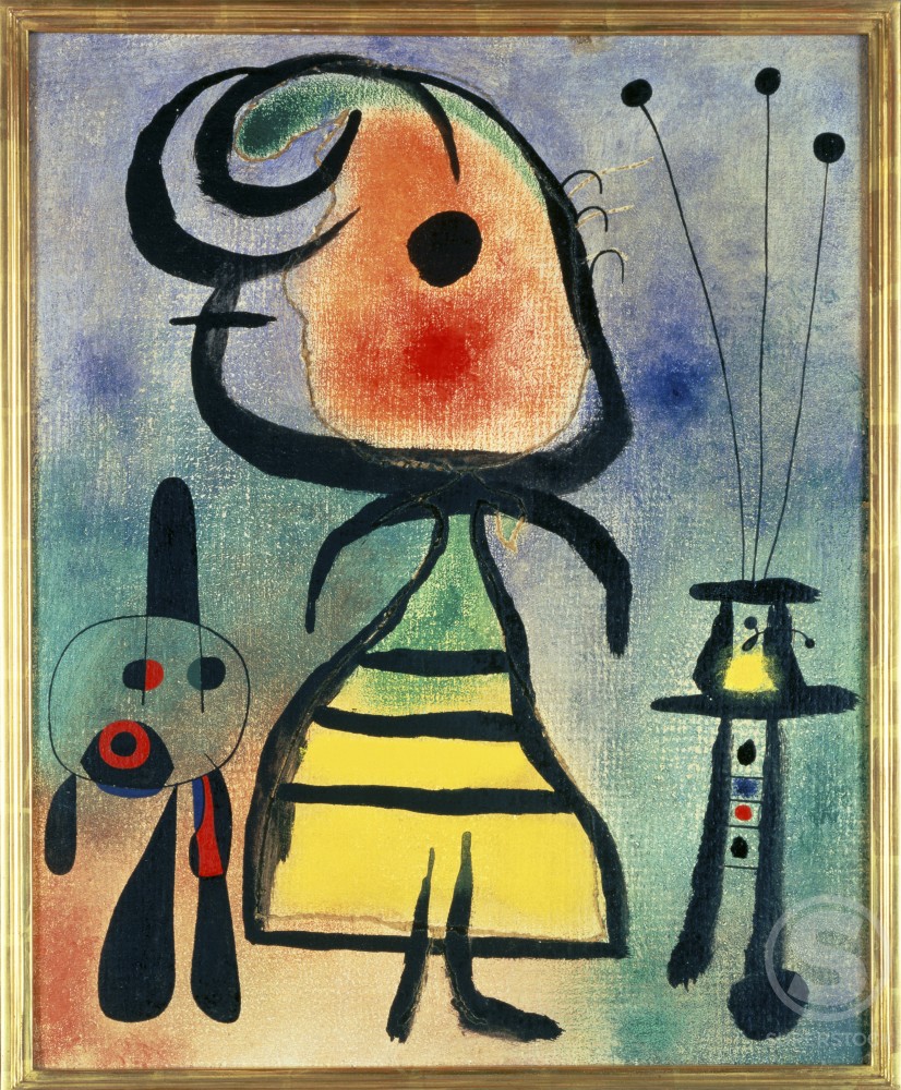 826x1000 Woman And Cat Joan Miro (1893 1983spanish) Ink With Watercolor