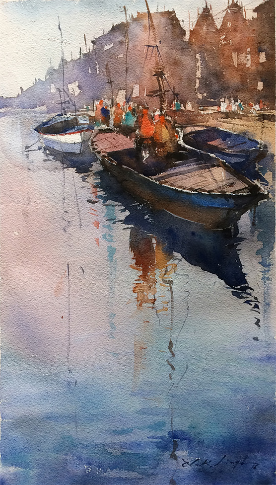 556x976 Watercolor Art Online Varanasi Ghats Online Art Gallery For