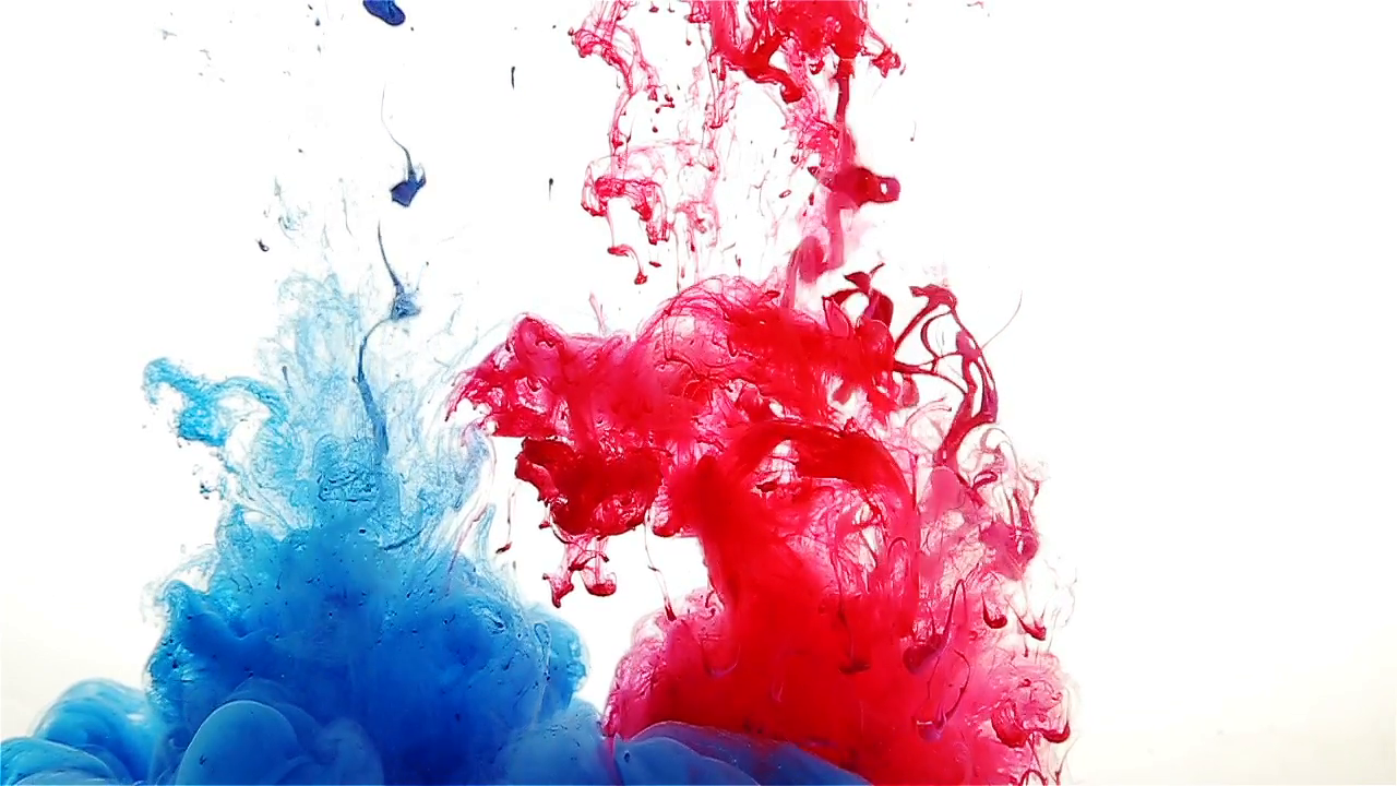 1280x720 Blue And Red Color Droped Under Water. Color Swirls Separatley