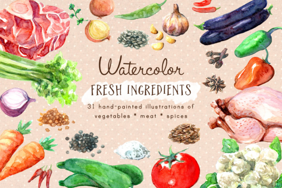 580x387 Fresh Ingredients In Watercolor Clip Art Graphic By Arncyn