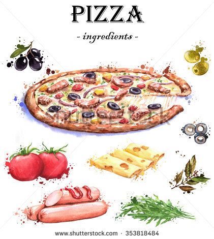 421x470 Hand Drawn Watercolor Food Illustrations. Isolated Drawings Of The