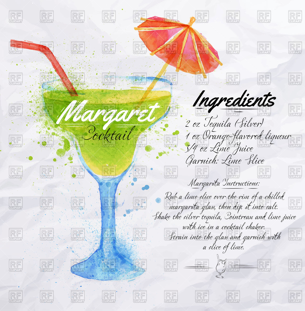 1179x1200 Margaret Cocktail Drawn Watercolor With Recipes And Ingredients
