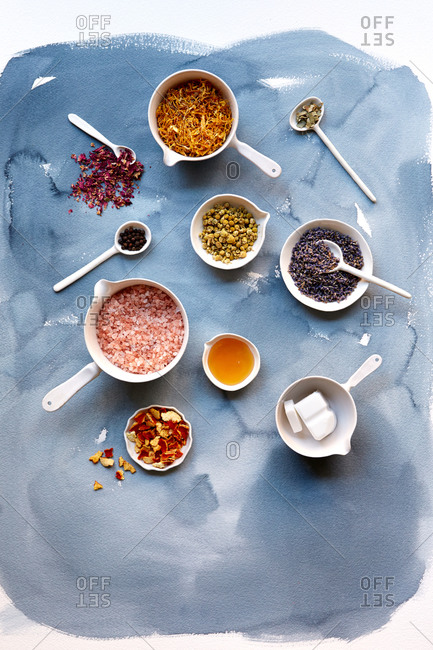 433x650 Overhead View Of Soap Making Ingredients On A Watercolor
