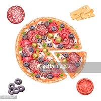 200x200 Watercolor Illustration Of Pizza And Ingredients Stock Vectors