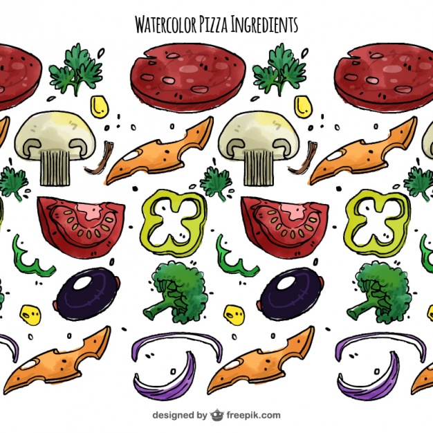 626x626 Watercolor Background Of Ingredients For Pizza Vector Free Download