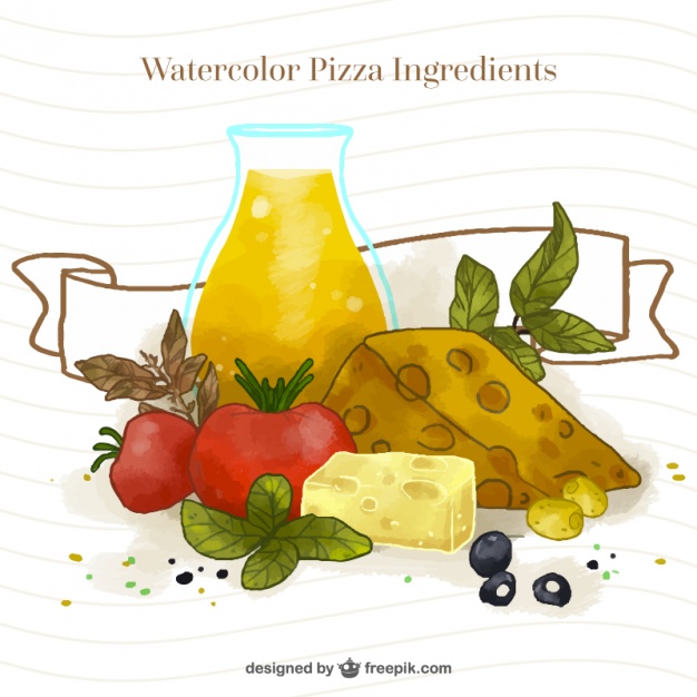 626x626 Watercolor Delicious Pizza Ingredients Vector Free Download