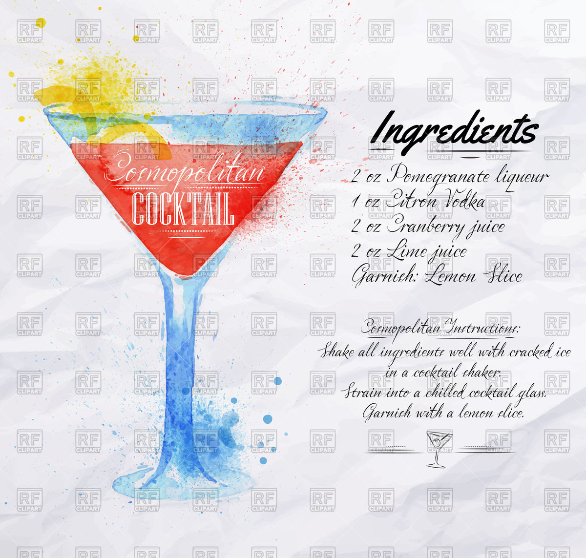 1200x1143 Cosmopolitan Cocktail Watercolor Drawn Including Recipe And