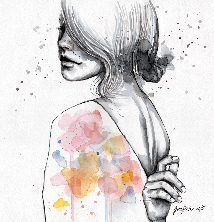 869x900 Implosion, Watercolor With Ink By Jane Beata