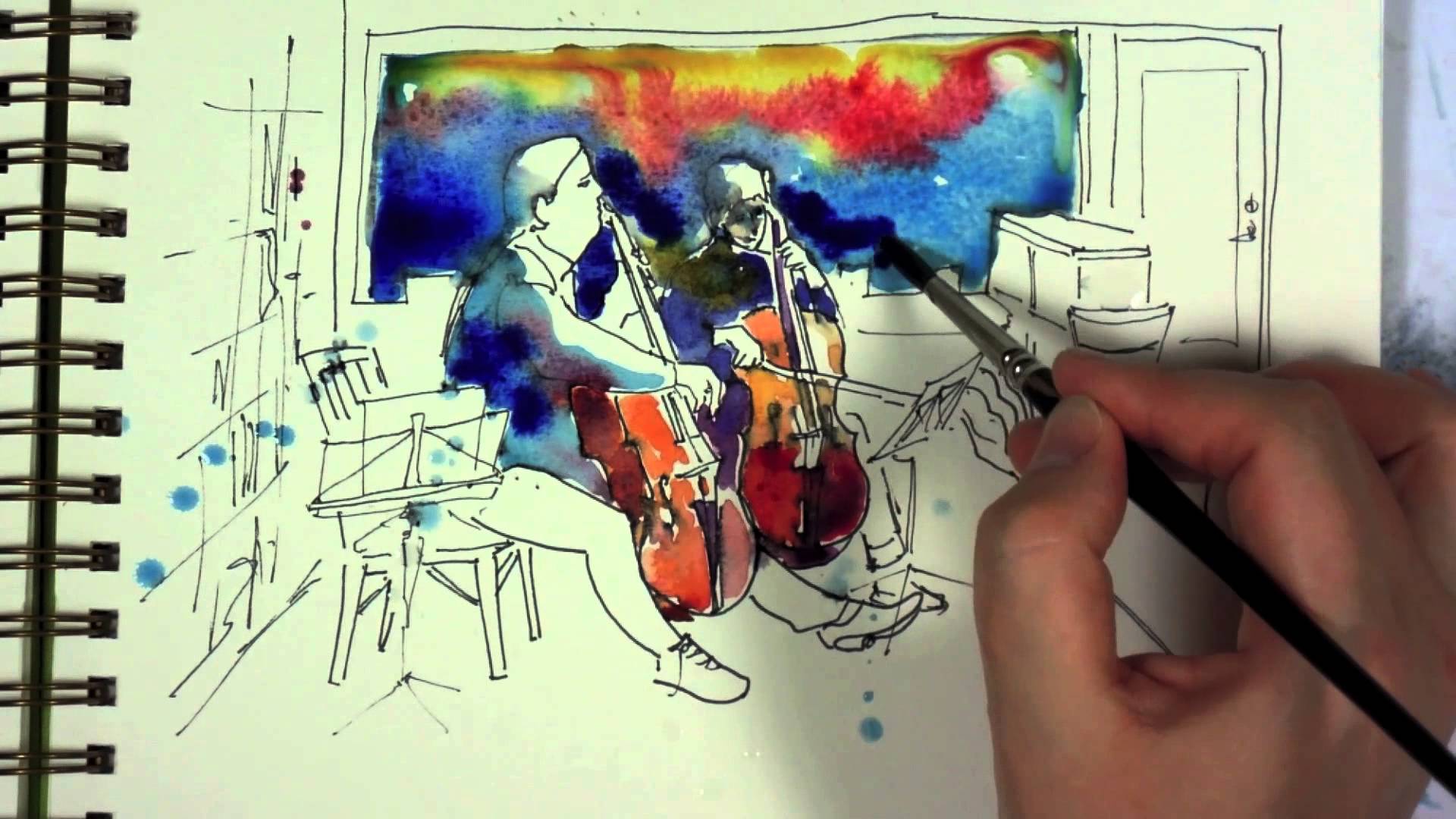 1920x1080 Watercolor And Ink Sketch Painting Demo