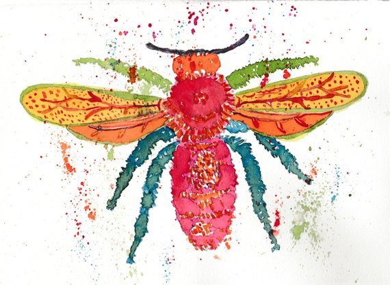 570x417 Bee Bees Watercolor Bee Original Watercolor Watercolor Etsy