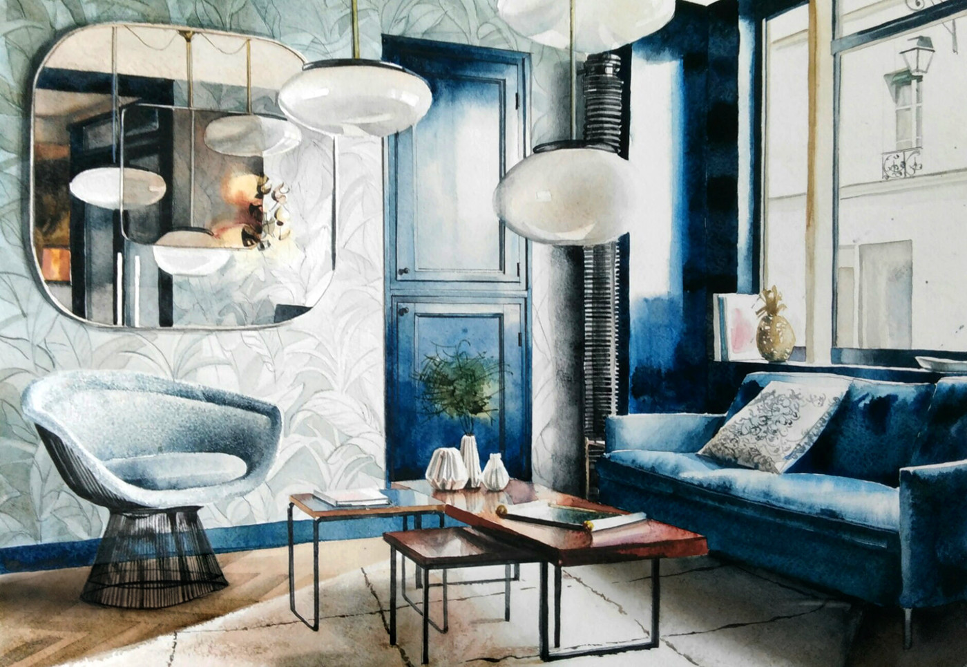 1400x965 Watercolor Interior