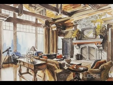 480x360 Watercolor Interior Illustration. Time Lapse.