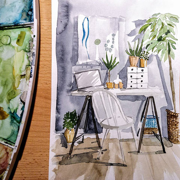 600x600 Watercolor Interior Sketches On Behance
