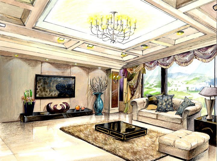 720x535 Interior Design Watercolor Rendering