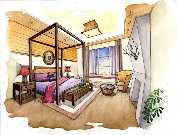 599x459 Environmental Drawing Practice (Watercolor) Maggie Shiyao Peng