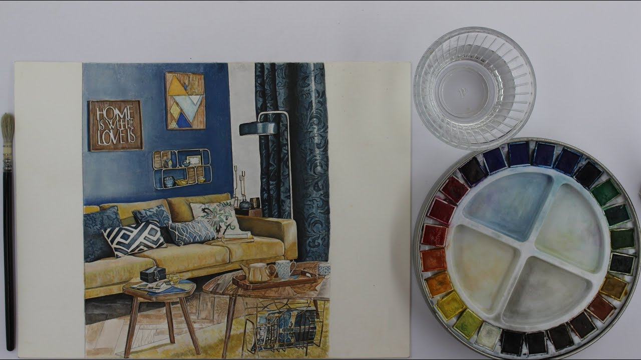 1280x720 How To Sketch Interior Design With Watercolor Speed Drawing