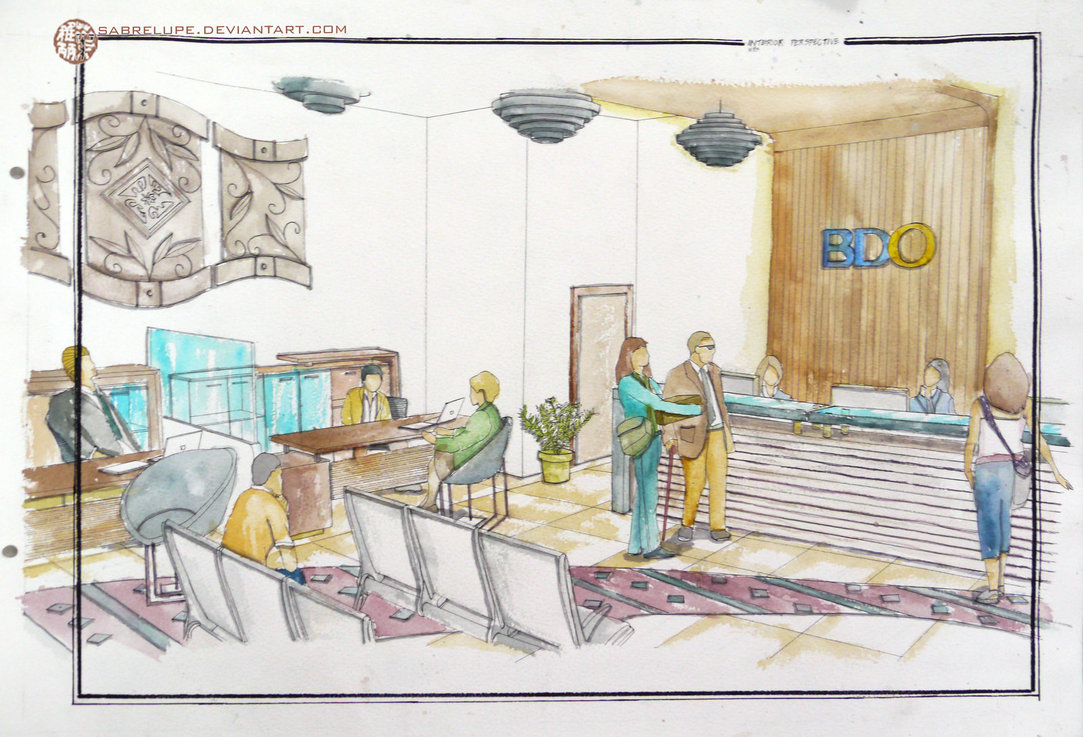 1083x737 Contemporary Bank Interior Design In Watercolor By Sabrelupe On