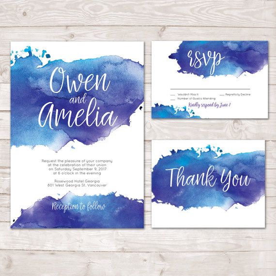 570x570 Blue Watercolor Wedding Invitations, Printable Wedding Invitation