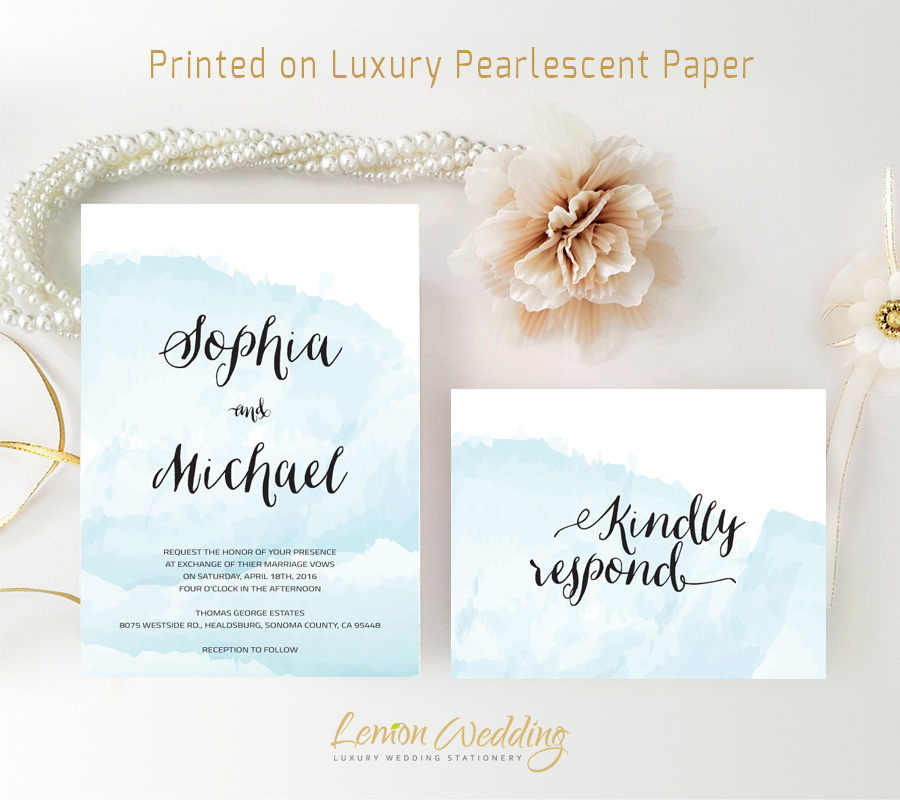 900x800 Blue Watercolor Wedding Invitations