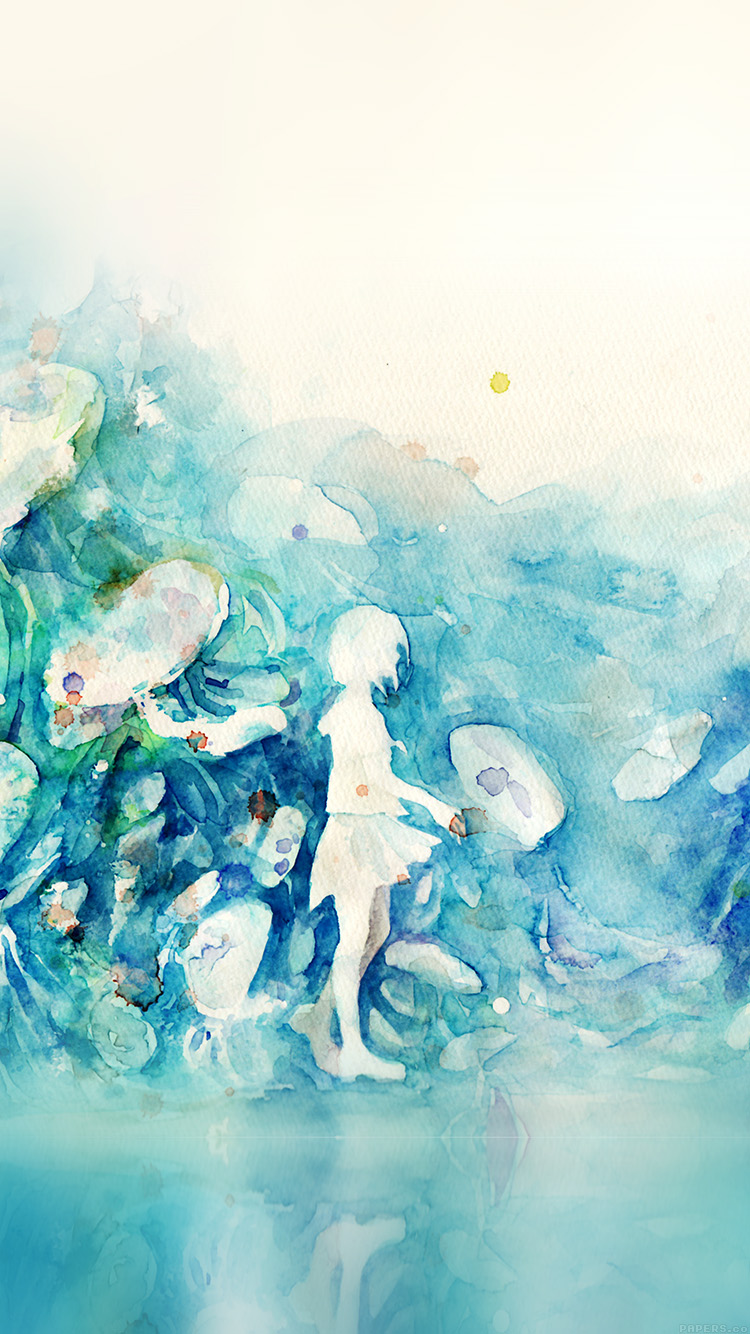 750x1334 Papers.co Iphone Wallpaper Ai06 Watercolor Blue Girl Nature